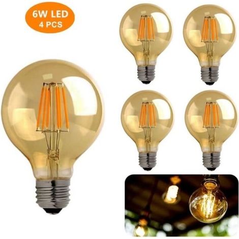 (Blanc Chaud)Lot de 4 Ampoules LED Edison E27 - Edison Vintage - G80 - Blanc Chaud - 6W (équivalent 60W) (1/4)