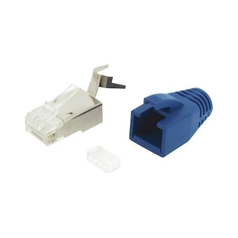 plug rj45 - cat6/ea - blindé - avec manchon - bleu - pour câble rigide - lot de 10 - gigamédia plugc6srigb