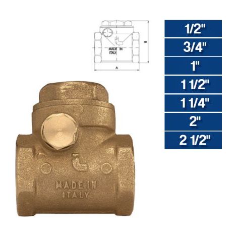 VALVOLA DI RITEGNO NON RITORNO CLAPET ITAP OTTONE RACCORDO PER IMPIANTO (11389V) 1/2" (11389)