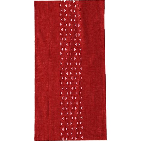 Nappe rectangle faux lin texturé étanche – Décorative dîner fête bord creux rouge 100x140cm, décoration (1/5)