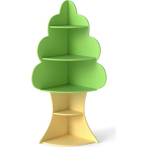 COSTWAY Tree Bookshelf Kids 5-Tier Children Book Display Rack-Green (1/5)