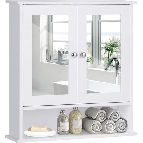 Costway – Armoire murale de salle de bain avec 2 portes à miroir – 3 étagères ajustables – Dimensions 56,5 x 13,5 x 58,5 cm – MDF blanc (1/5)