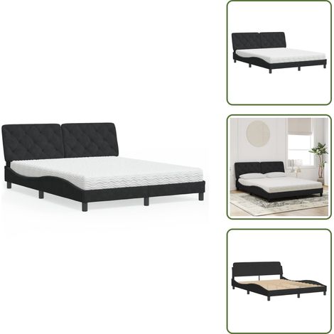 The Living Store Bett mit Matratze Schwarz 160x200 cm Samt - Samtsofa - Boxspringbetten - Doppelbett - Schlafzimmermöbel - Bettgestell (1/5)