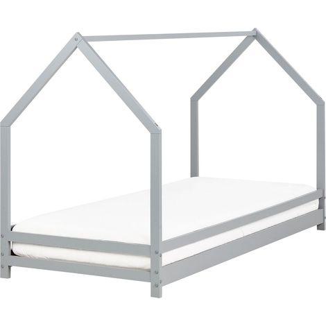 Kids Bed House Pine Wood APPY 90 x 200 cm (EU Single) Grey