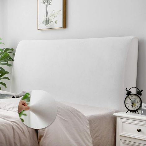Housse de tête de lit extensible anti-poussière pour têtes de lit rembourrées en lin (blanc, longueur de la tête de lit (150-170 cm))
