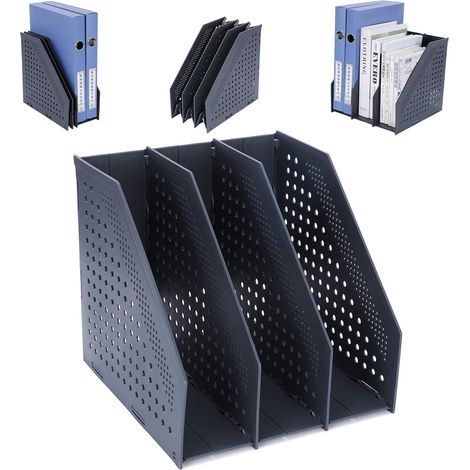 Porte-revues Pliable, Porte Revue Bureau avec 3 Compartiments Classeurs à Revues de Grande Capacité, Rangement Papier Vertical A4, Gris Foncé (1/5)