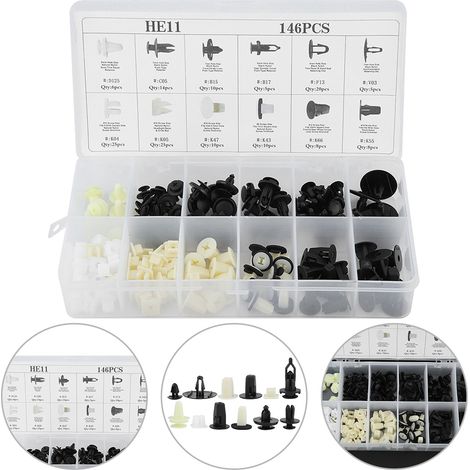 Kit de 146 pcs attaches garniture panneau porte auto, fixations pare-chocs et rivets poussoirs (1/5)