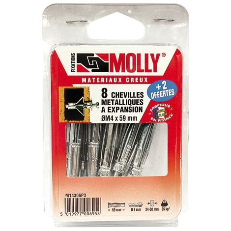 10 Metall-Dübel mit Spreizfunktion Ø 4 x 33 mm mit M4 Schraube MOLLY - M14106-XJ