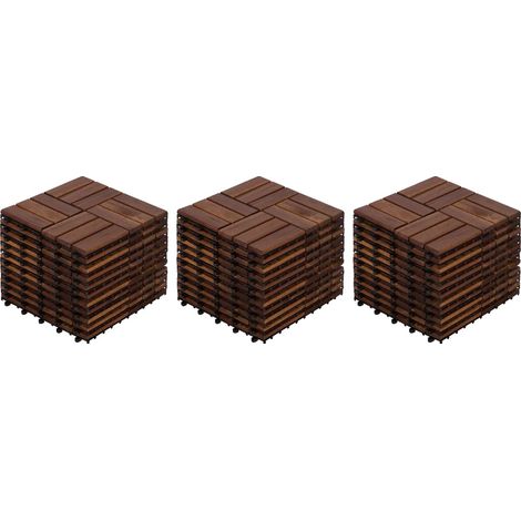 Dalles de terrasse emboîtables, bois d'acacia, 30 cm x 30 cm, 32 dalles, finition résistante à l'eau, assemblage facile (1/5)