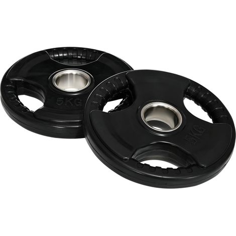 Disques de musculation Tri-Grip 2 x 5 kg avec revêtement caoutchouc, 5 cm de trou, set de 2 (1/5)