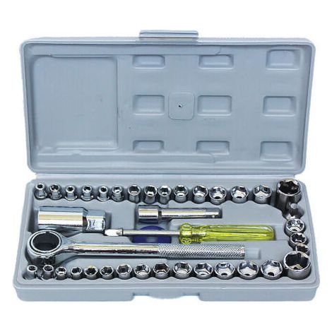 Coffret de Clés à Douille,Douilles et Coffrets 1/4"3/8", avec Clé à Cliquet Réversible Rapide, Embout de Tournevis, Barre d'Extension, 40 Pièces,argent, (1/5)