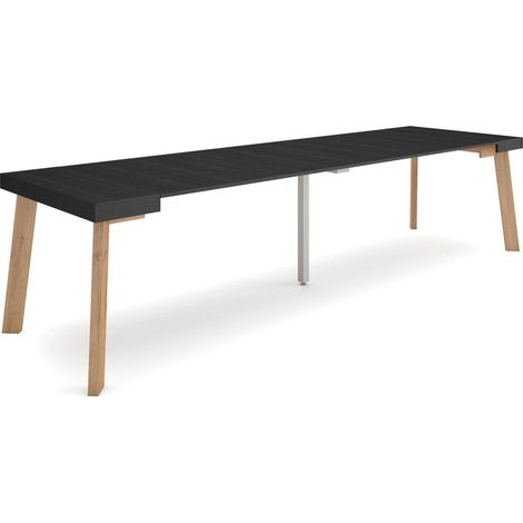Skraut Home - Table console extensible, Console meuble, 300, Pour 14 personnes, Pieds en bois, Style moderne, Noir (1/5)