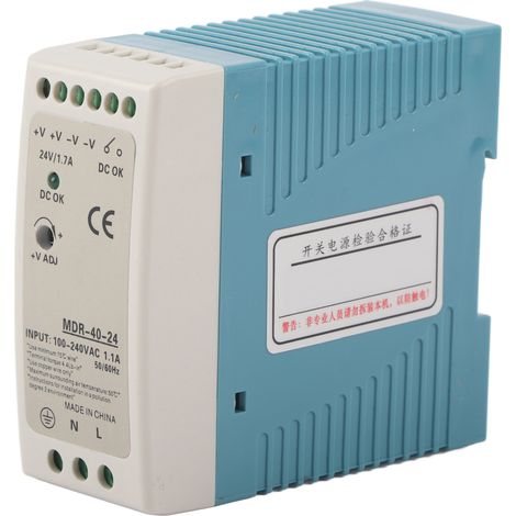 Alimentation à découpage industrielle MDR-40-24, 24V 40W, entrée 100-240VAC, pour rail DIN, sortie unique. (1/5)