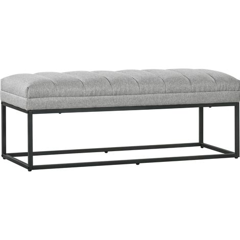 Banco tapizado con aspecto lino para dormitorio o pie de cama 120x44x45,5 cm acero gris claro HOMVRA (1/5)