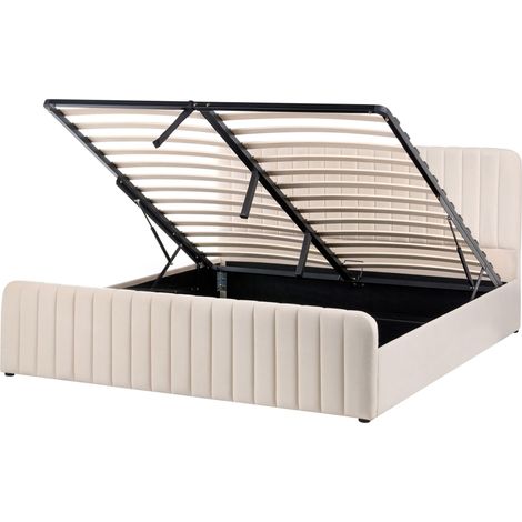 Beliani Ottoman Bed Beige Velvet 187 x 216 x 100 cm EU Super King Size Fabric, With Storage, Holds up to 200 kg, 100% Polyester LUNAN (1/5)