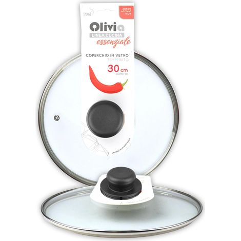 Couvercle pour Poêle ou Casserole en Verre Trempé – 16/18 / 20/22 / 24/26 / 28/30 cm – Transparent Rond Universel avec Bouton pour Poêles et Casseroles Cuisine – Lave-Vaisselle - 30 CM (1/5)