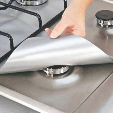Lot de 4 protections pour cuisinière à gaz : housses de protection pour brûleurs, accessoires de cuisine résistants à la chaleur. (1/2)