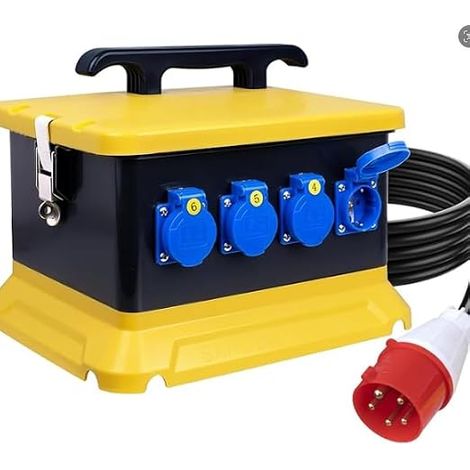 Coffret de Chantier, Coffret Electrique Etanche Exterieur Boîtier Étanche IP65 avec 3m Câble Montage Mural 4 Prises Schuko 230V 2 Prises CEE 16A 32A à 5 Broches pour Chantiers Ateliers (1/2)