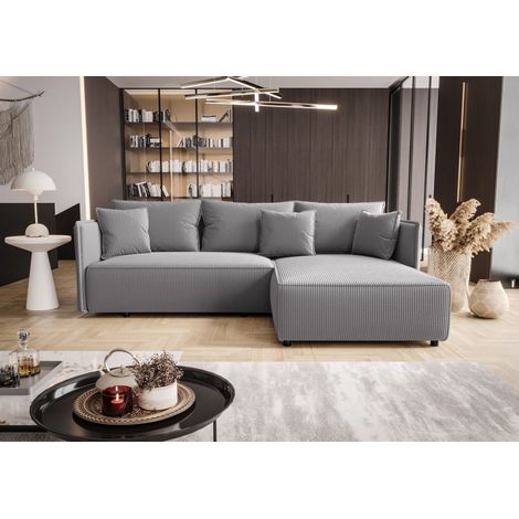 Ecksofa Schlafsofa EVORA Stoff Poso Blaugrau Ottomane Rechts (1/3)