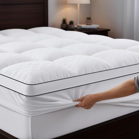Mattress Topper 140 x 200 cm Breathable Microfibre Mattress Protector, 1000 GSM Hypoallergenic Mattress Topper with Expandable Large Pocket (1/5)