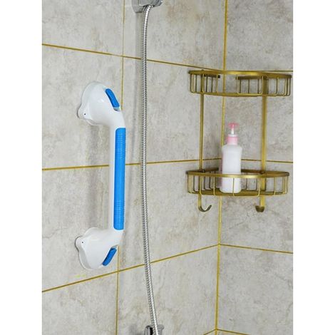 Poignée de Douche Ventouse Bleue pour Salle de Bain, Barre d'Appui Sécurisée pour Personnes Âgées, Handicapés ou Blessés, Fixation par Succion, Résistance jusqu'à 113 kg, Sans Percage (1/5)