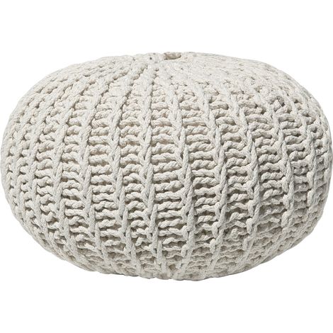 Puf otomana beige tejido de algodón relleno de EPS reposapiés pequeño redondo 50 x 35 cm Conrad II