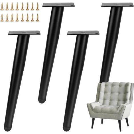 Lot de 4 pieds de table inclinés de 40 cm - Pieds de meubles en métal - Pieds de meubles avec cône antidérapant - Pour tables, canapés, armoires TV, chaises et armoires - Pieds de rechange stables (1/4)