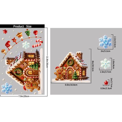 Autocollants statiques pour vitrines, décorations de Noël : Père Noël, bonhomme de neige et rennes (dessin animé) - JS113