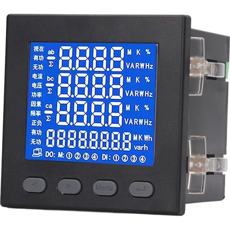 Compteur d'énergie triphasé numérique AC220V avec affichage LCD et boîtier ignifuge noir