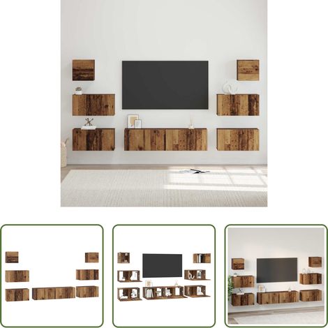 Meuble TV mural -  Ensemble meuble TV 8 pcs Bois Ancien Bois d'ingénierie (1/5)
