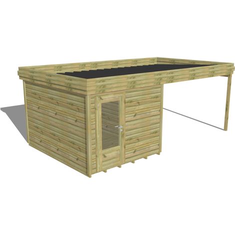 ABRI DE JARDIN bois Pin autoclave 27mm - 6,14x3,44m / 21,1m2 - Bac acier - Plancher bois