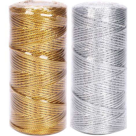 1,5 mm 1 Rolle goldene Weihnachts-Verpackungsschnur mit Hohlanhänger, Geschenkverpackungsgarn für DIY-Bastelarbeiten und Traumfänger (1/5)