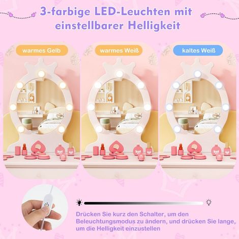 Tocador infantil con iluminacion 2 en 1 tocador princesa con espejo extraible blanco