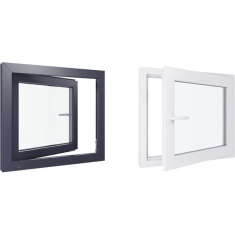 Finestra in PVC - Triplo vetro - Bicolore - Bianco e grigio - 800 mmx800 mm cm