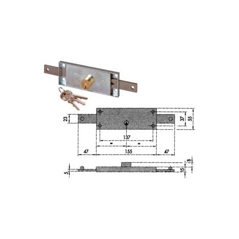 Serrure centrale pour volet roulant avec cylindre rond fixe 41510 - mm.155x15x55h. (41510780)