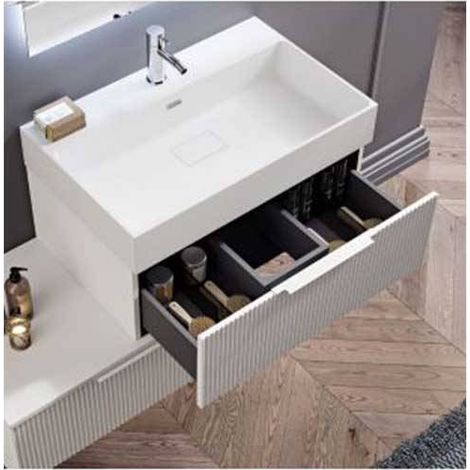 Mobile Bagno PREMIUM da 50 cm - Verde Opaco - Effetto Millerighe - Made in Italy - Lavabo Consolle In Resina (1/5)