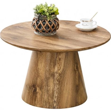 ELVMI Tavolino da salotto rotondo con piano da 2.5 cm e feltrini antiscivolo, in MDF, effetto legno, 60 x 35 cm (1/5)
