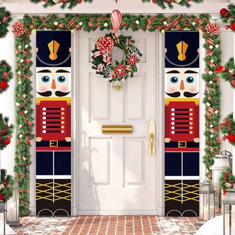 Décorations de Noël Casse-Noisette, Bannière Casse-Noisette pour porte, Bannière Soldat Casse-Noisette pour porche (1 paire) 30 x 180 cm (1/5)