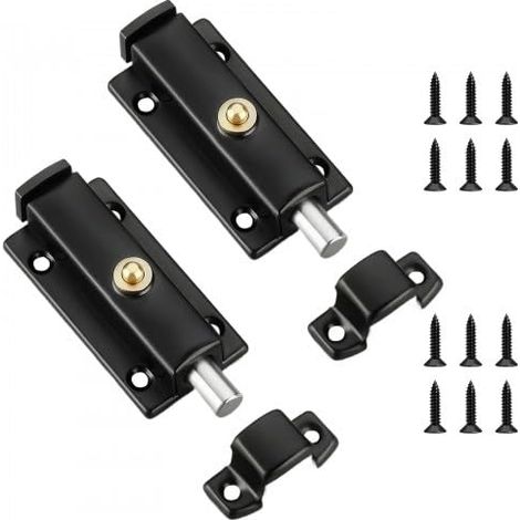 2 Pièces Verrou de Porte Automatique Poussoir, Targette Verrou à Ressort pour Porte de Jardin, Porte Coulissante, Fenêtre, Armoire, Aluminium, Noir (1/5)