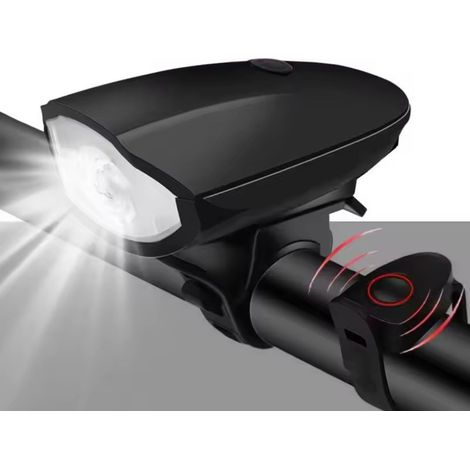 Schwarze Fahrradlampe mit USB-LED, wasserdicht und mit Hupe Mountainbike-Nachtscheinwerfer. (1/3)