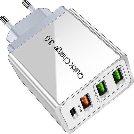 Chargeur mural rapide USB 3 ports, bloc de charge rapide multiprise pour prise murale, hub de chargeur compact avec câble intégré, adaptateur secteur universel pour smartphones et tablettes. (1/5)