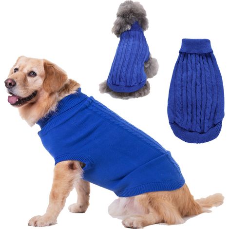 Pull pour animaux de compagnie, col roulé tricot pull pour chien pull chaud manteau mignon chiot chat costume (bleu foncé, XS) (1/5)