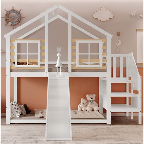 letto 90x200 a soppalco con scivolo e finestra bimbi HAVRYA (1/5)