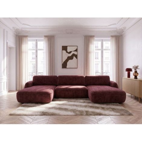 BOBOCHIC - Canapé panoramique convertible coffre CELESTE tissu lisse Rouge (1/5)