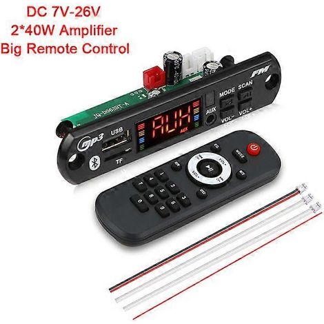 Carte décodeur MP3/WAV 2 x 40 W, Bluetooth 5.0, amplificateur 80 W, compatible USB, carte TF, radio FM, lecteur MP3, haut-parleur, kit mains libres audio pour voiture (1/5)
