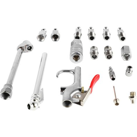 Kit de gonflage 17 pièces avec compresseur, pistolet à air, manomètre pour pneus et accessoires vélo/voiture. (1/5)