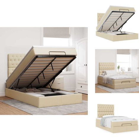 Cadre de lit ottoman avec matelas crème 120x200cm tissu - Cadre De Lit Ottoman - Cadres De Lit Ottomans - Cadre De Lit - Cadre De Lit Avec Rangement (1/5)