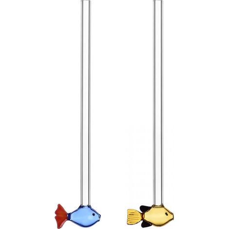 Lot de 2 pailles poissons bleu et ambre plus brosse Collection Marine Garden H 20 cm Verre borosilicate Fait à la main (1/3)