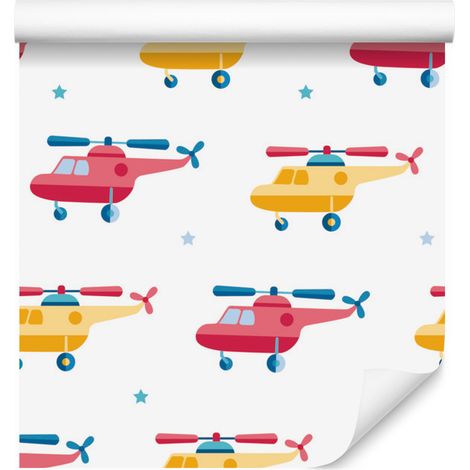 Papel pintado de helicópteros y estrellas para salón y dormitorio, 50x1000 cm. (1/5)