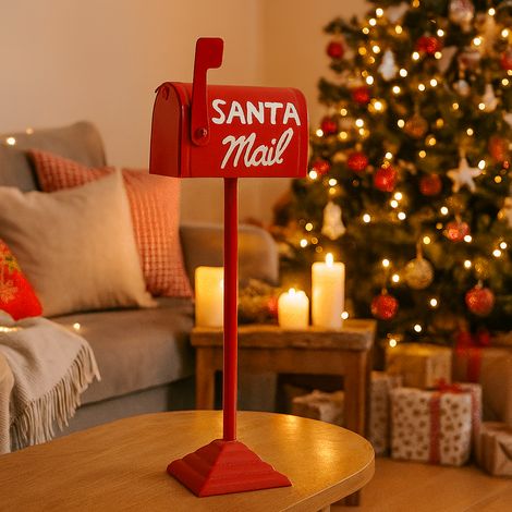 Portalettere in metallo colore rosso decorazione natalizia h 38 cm (1/4)